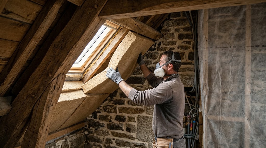 Rénovation en cours dans une maison sous un toit